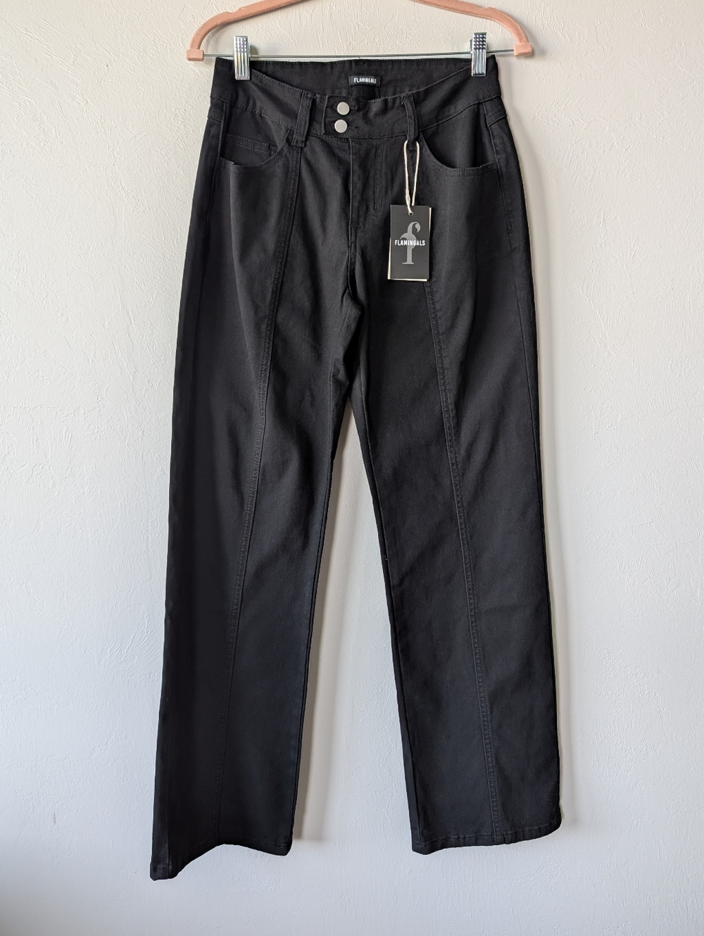 Flamingals Black Mid-Rise Pants Size S Built For Curvy Straight Leg Cotton Mix